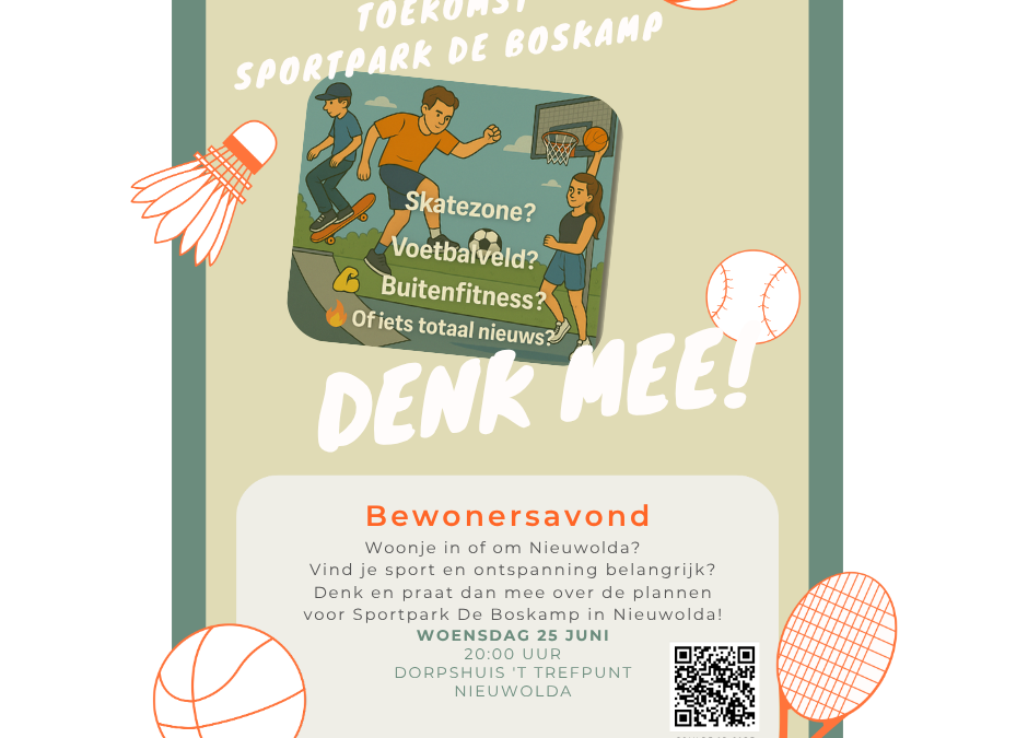 Inwoners Nieuwolda denk op 25 juni mee over Sportpark de Boskamp